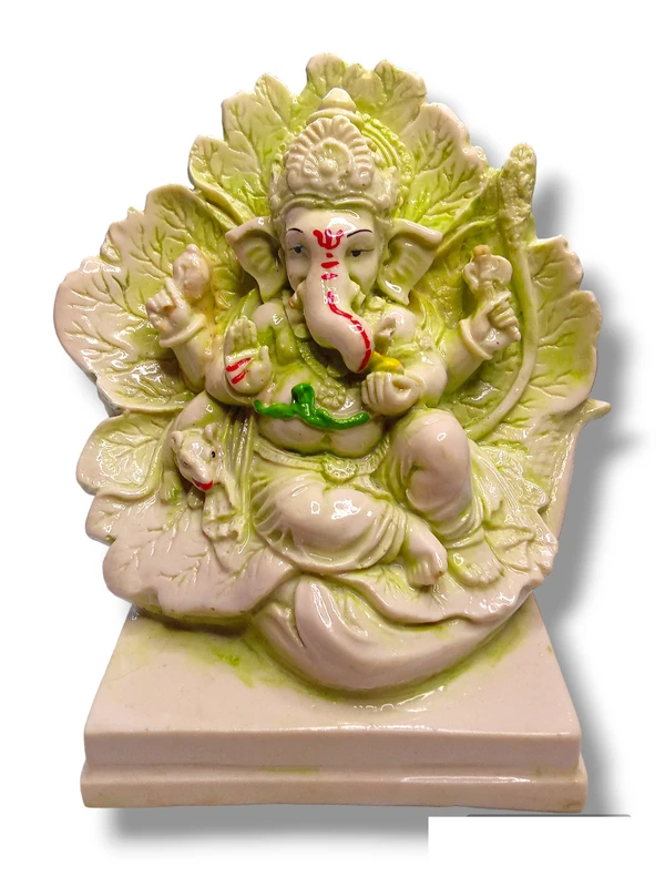 DIVINE GIFT Divine Gifts Ganesh Marble Idol | Marble Statue | Murti for Pooja Room | Idols Home Decor  (White & Pink, 7 Inch)