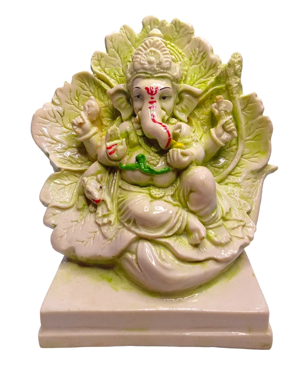 DIVINE GIFT Divine Gifts Ganesh Marble Idol | Marble Statue | Murti for Pooja Room | Idols Home Decor  (White & Pink, 7 Inch)