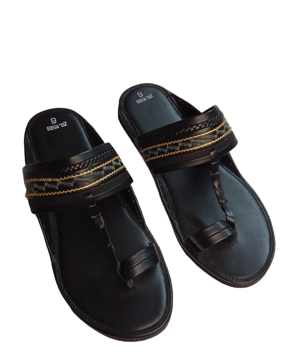 Skb LEATHER STEP FOR MEN'S BOY'S Kolapuri Classic Design  - Black, 7, Slippers