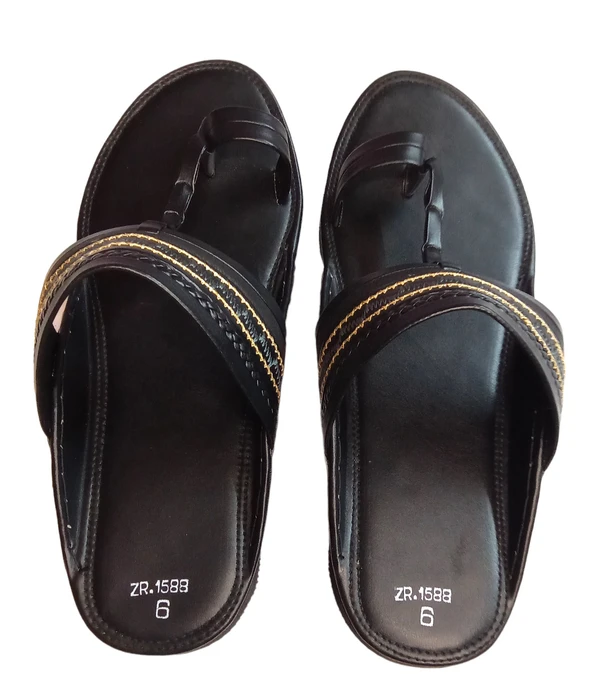 Skb LEATHER STEP FOR MEN'S BOY'S Kolapuri Classic Design  - Black, 7, Slippers