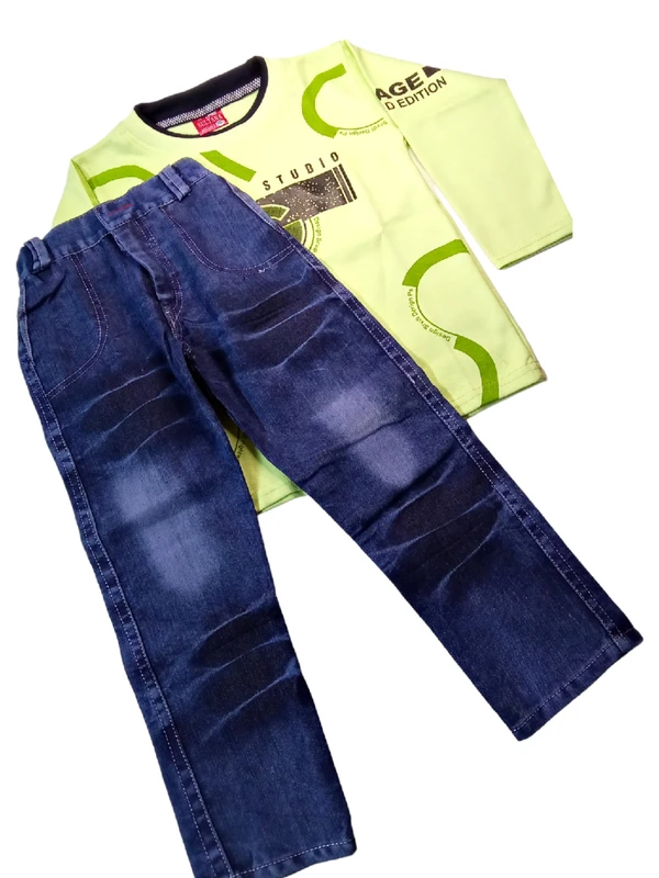 Skb Stylish Jeans &T Shirt & Jeans For Kid's Green Classic Color  - Mint Green, Free, Kid's Wear