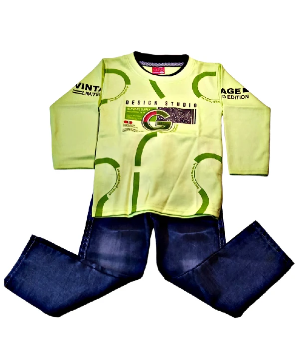 Skb Stylish Jeans &T Shirt & Jeans For Kid's Green Classic Color  - Mint Green, Free, Kid's Wear