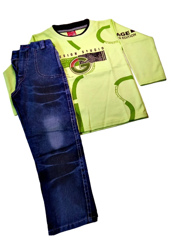 Skb Stylish Jeans &T Shirt & Jeans For Kid's Green Classic Color  - Mint Green, Free, Kid's Wear