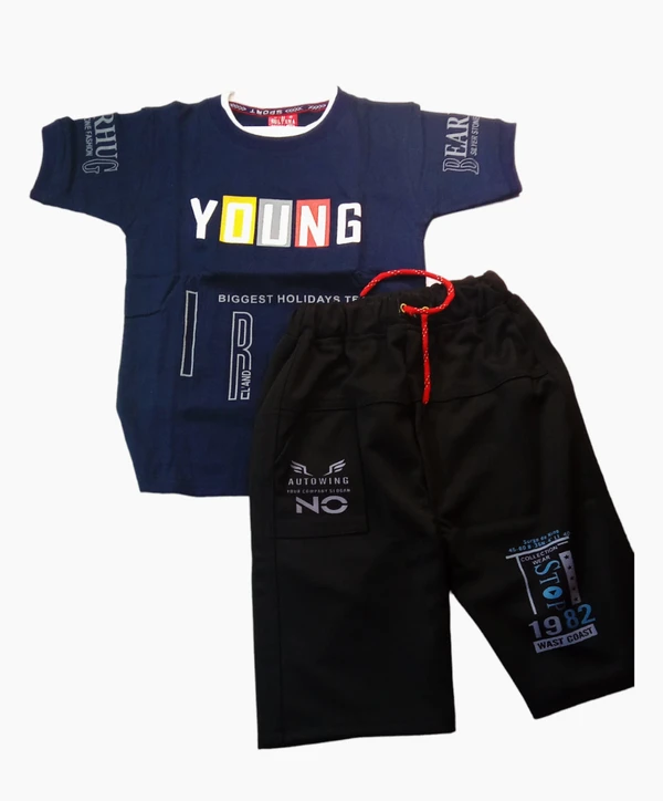 Skb Stylish Jeans & T Shirt & Shorty For Kid's Solid Blue Classic Color  - Pigment Indigo, All, Kids Wear