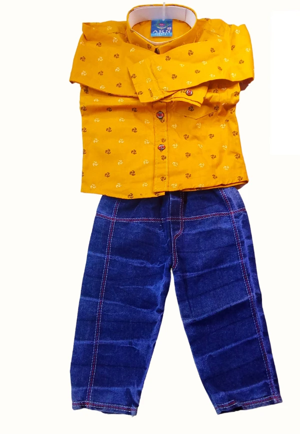 Skb Yellow Shirt And Solid Blue Jeans For Baby Kids  - Web Orange, Free