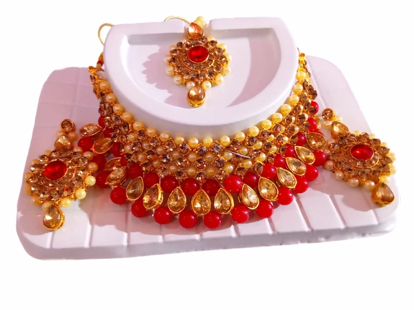 Skb Kundan Necklace Red Colour For Girls & Women