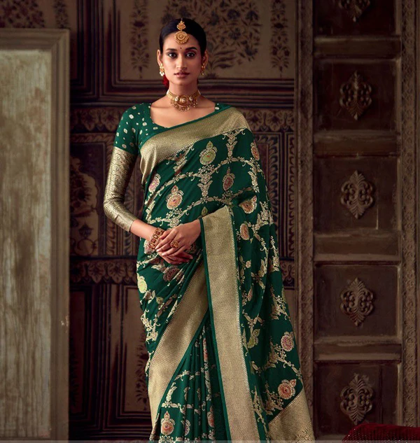 Fashionable Saree Collection Bnarasi Solid Green For Women & Girls 