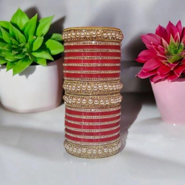 Skb Market New beautiful fancy red and golden bangle and chuda set for women and girls | party wear bridal chuda set - 2.8
