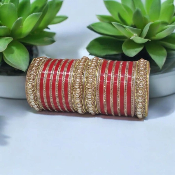 Skb Market New beautiful fancy red and golden bangle and chuda set for women and girls | party wear bridal chuda set - 2.8