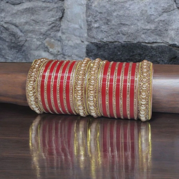 Skb Market New beautiful fancy red and golden bangle and chuda set for women and girls | party wear bridal chuda set - 2.8