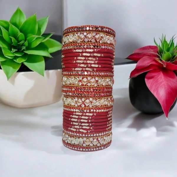 Skb Market Traditional Red and White Bangles Set for Women & Girls – Ethnic Wedding & Festive Wear, Glass/Metal Bangles | Chuda Set For Bridal | Party Bridal Chura Set - 2.8