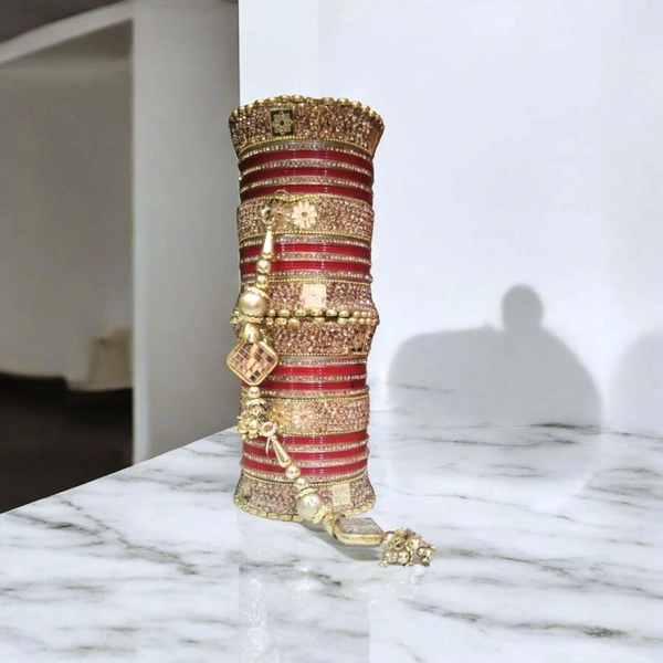 Skb Market New beautiful fancy red and golden bangle and chuda setfor women and girls | party wear bridal chuda set - 2.8