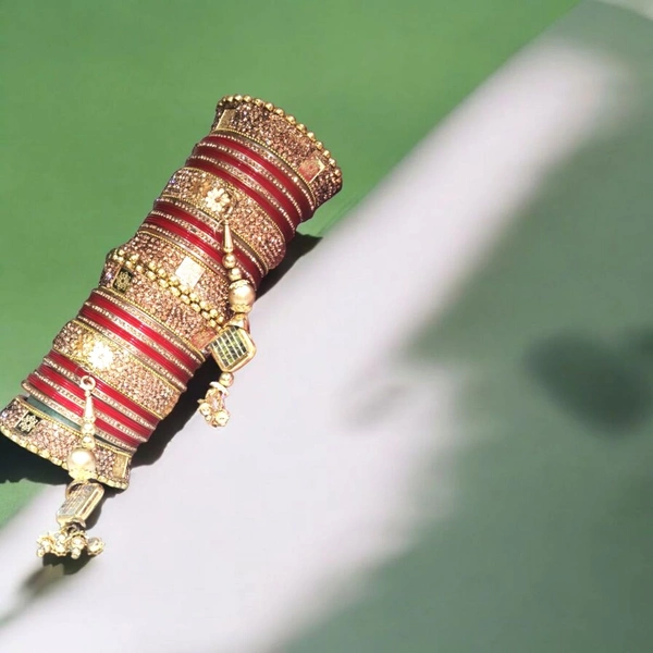 Skb Market New beautiful fancy red and golden bangle and chuda setfor women and girls | party wear bridal chuda set - 2.8