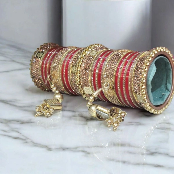 Skb Market New beautiful fancy red and golden bangle and chuda setfor women and girls | party wear bridal chuda set - 2.8