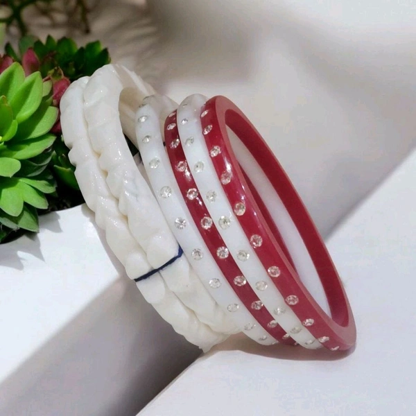 Sonam Good Quality Sankha Pola | Shakha Pola Women Bangles | Bengali Bangles for Married Women | Bridal Sankha Pola With Red And White Bangles Set - 2.8