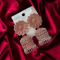 Skb Market Elegant Gold Pink Jhumk Earrings for Women | Traditional Ethnic Jewelry | Stylish & Lightweight Festive Wear Earrings for Weddings, Parties & Daily Wear