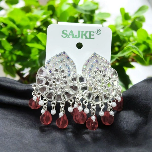 New beautiful white jhumka with red stone for women and girls