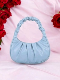 Skb Ruched Shoulder Handbag, Light Blue, Pleated Design, Crescent Shape - Pigment Indigo
