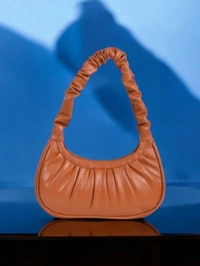 Skb Ruched Shoulder Handbag, Light Blue, Pleated Design, Crescent Shape - Pigment Indigo