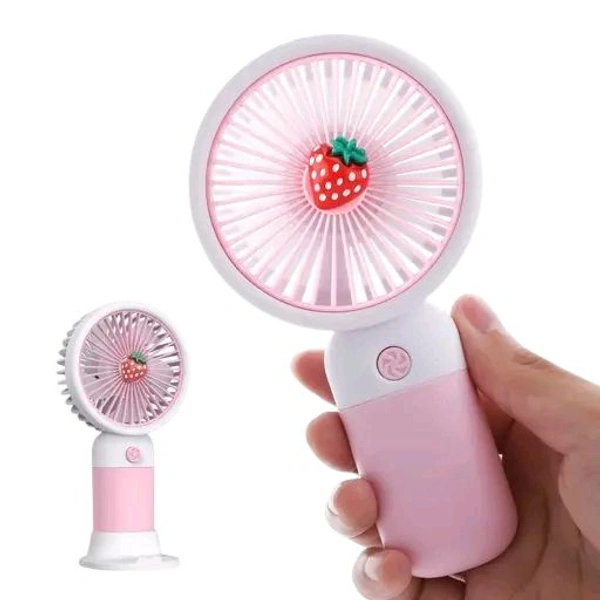 Skb Market Portable Mini Hand Fan, USB Rechargeable, Strawberry Design, Pink and White