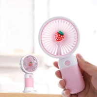 Skb Market Portable Mini Hand Fan, USB Rechargeable, Strawberry Design, Pink and White