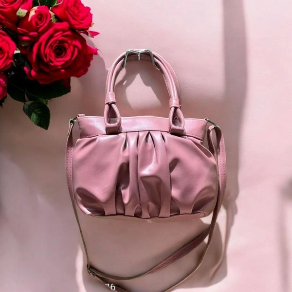 Skb Pleated Faux Leather Crossbody Handbag, Pink, Double Handle with Adjustable Shoulder Strap