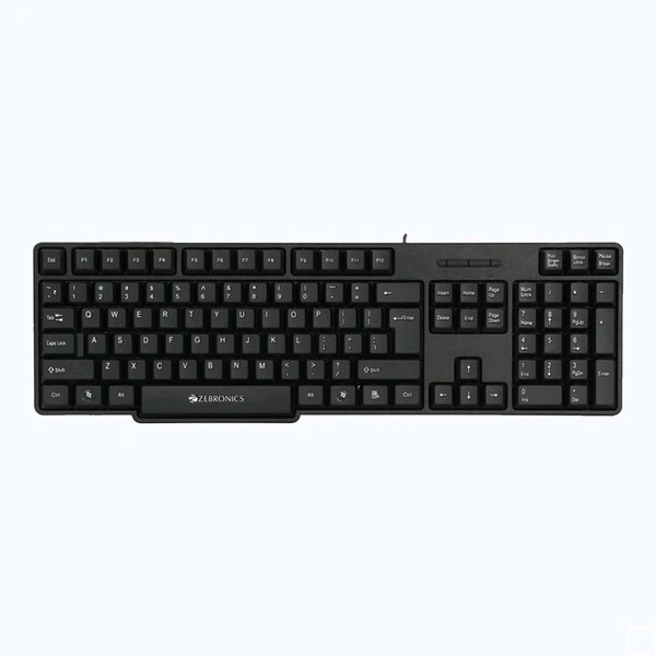 Zebronics ZEBRONICS K20, Wired Keyboard, 104 Keys, 1.2m Cable, ₹ Key, UV Coated Keys, USB Interface, Retractable Stand, Plug and Play