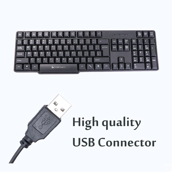 Zebronics ZEBRONICS K20, Wired Keyboard, 104 Keys, 1.2m Cable, ₹ Key, UV Coated Keys, USB Interface, Retractable Stand, Plug and Play