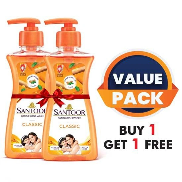 Santoor Hand Wash Classic  - 100ml+100ml.free