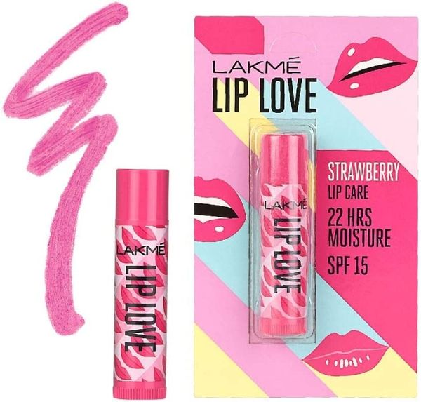 Lakme Lip Love Chapstick Strawberry Lip Balm Lakme Lip Love Chapstick Strawberry SPF 15, 4.5g, Tinted Lip Balm for 22s hour moisturised lips