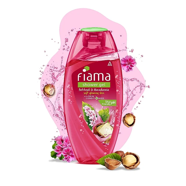 Fiama Shower Gel Patchouli & Macadamia, Body Wash with Skin Conditioners for Soft Glowing Skin, 250 ml bottle