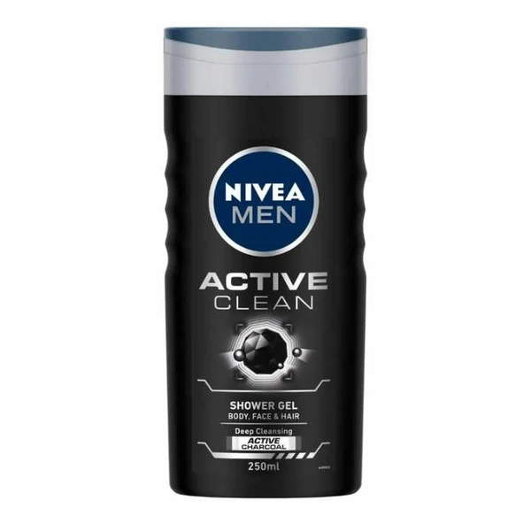 NIVEA Body Wash, Active Clean with Active Charcoal, Body Wash NIVEA Body Wash, Active Clean with Active Charcoal, Shower Gel for Body, Face & Hair (250 ml)