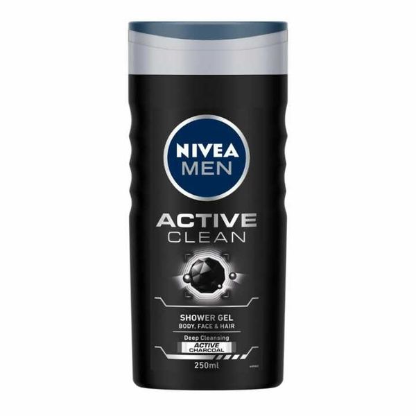 NIVEA Body Wash, Active Clean with Active Charcoal, Body Wash NIVEA Body Wash, Active Clean with Active Charcoal, Shower Gel for Body, Face & Hair (250 ml)
