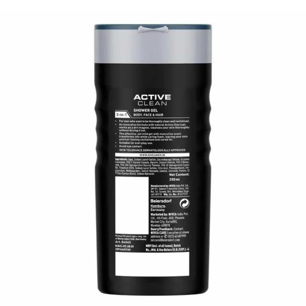 NIVEA Body Wash, Active Clean with Active Charcoal, Body Wash  NIVEA Body Wash, Active Clean with Active Charcoal, Shower Gel for Body, Face & Hair (500 ml)