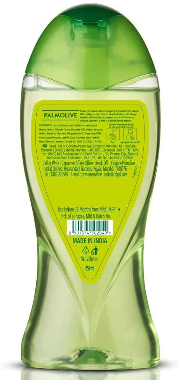 Palmolive Aroma Morning Tonic Body Wash, Gel Based Shower Gel with 100% Natural Citrus Essential Oil & Lemongrass Extracts - pH Balanced, No Parabens, No Silicones, 250ml Bottle