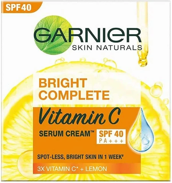 Garnier Skin Naturals, Day Cream, Brightening & Protects Skin from Sun, Bright Complete Vitamin C Serum Cream, 45 g