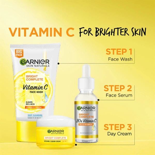 Garnier Skin Naturals, Day Cream, Brightening & Protects Skin from Sun, Bright Complete Vitamin C Serum Cream, 45 g