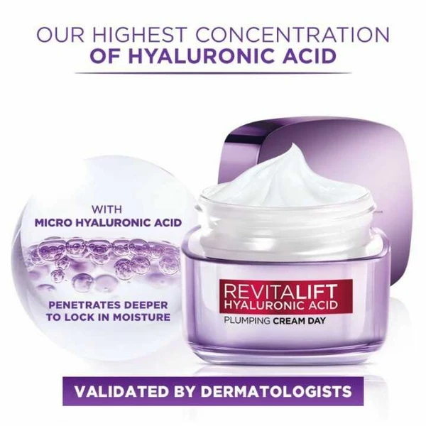 Loreal Paris Revitalift Hyaluronic Acid Plumping Day Cream for Women, 15 ml | Face Cream for Hydrated and Radiant Skin ,15gm