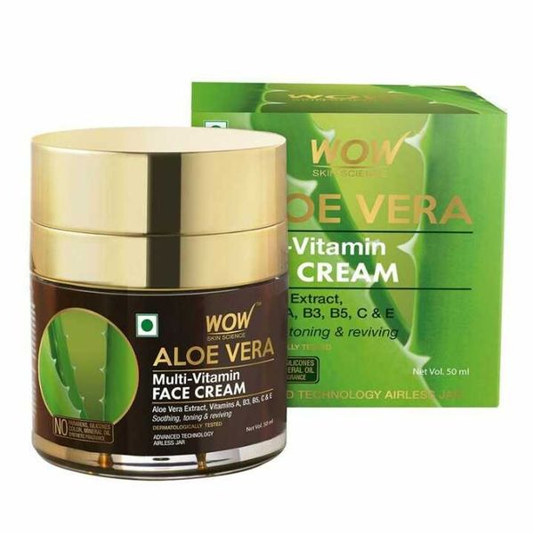 WOW Skin Science Aloe Vera Multi-Vitamin Face Cream - Light Quick Absorbing - For Normal to Oily Skin - No Parabens, Silicones, Color, Mineral Oil & Synthetic Fragrance, 50 ml