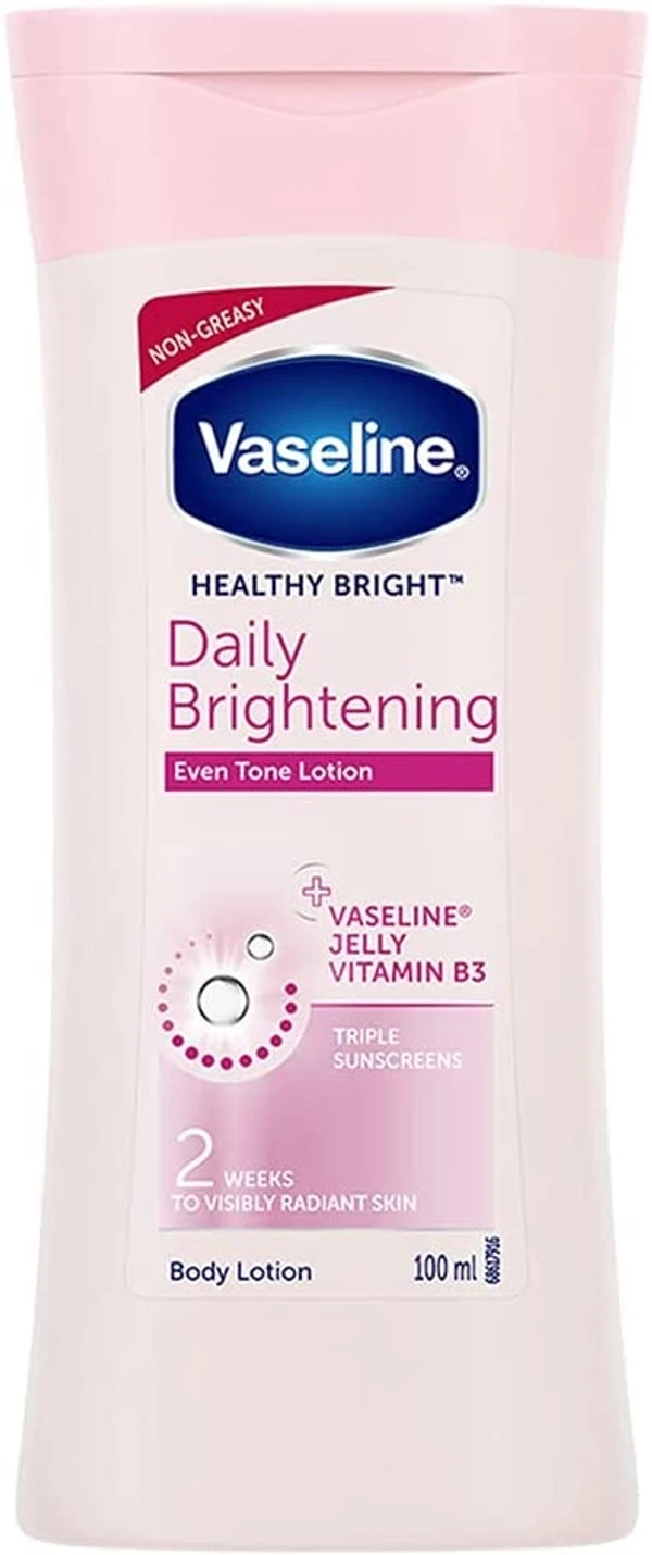 Vaseline Healthy Bright Daily Brightening Body Lotion, With Triple Sunscreen For Soft, Smooth, Moisturised, Even Tone Skin, 100 ml