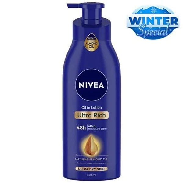 Nivea Oil In Lotion - Ultra Rich, With Natural Almond Oil, For Extreme Dry Skin, 48H Moisture Care, 400 ml Bottle