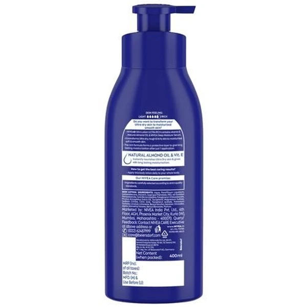 Nivea Oil In Lotion - Ultra Rich, With Natural Almond Oil, For Extreme Dry Skin, 48H Moisture Care, 400 ml Bottle