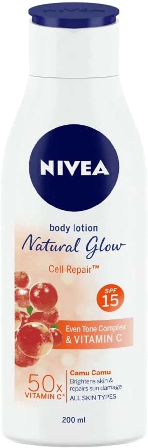 NIVEA Body Lotion Natural Glow, Cell Repair, SPF 15 & 50x Vitamin C 200 ml