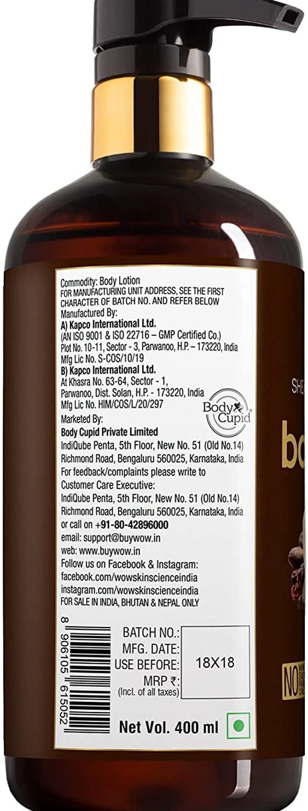 WOW Shea Butter and Cocoa Butter Moisturizing Body Lotion, Deep Hydration, 400ml