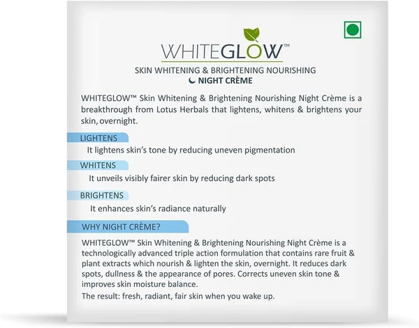 Lotus Herbals White Glow Skin Whitening and Brightening Nourishing Night Crème | 40g