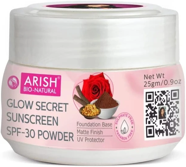 ARISH BIO-NATURAL GLOW SECRET SUNSCREEN SPF-30 POWDER- All Skin Types- 25gm