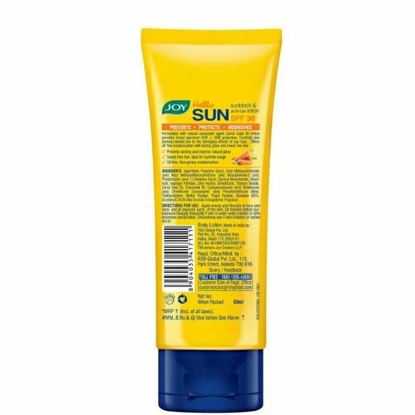 Joy Hello Sunblock Anti Tan Lotion Spf 30,60ml