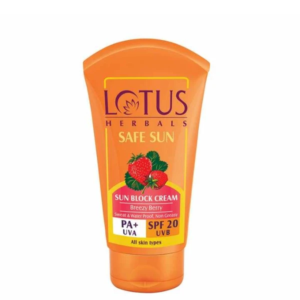 Lotus Safe Sun Sunblock Cream SPF 20 PA+, Sweat & Waterproof, Non-greasy Sunscreen, 50g