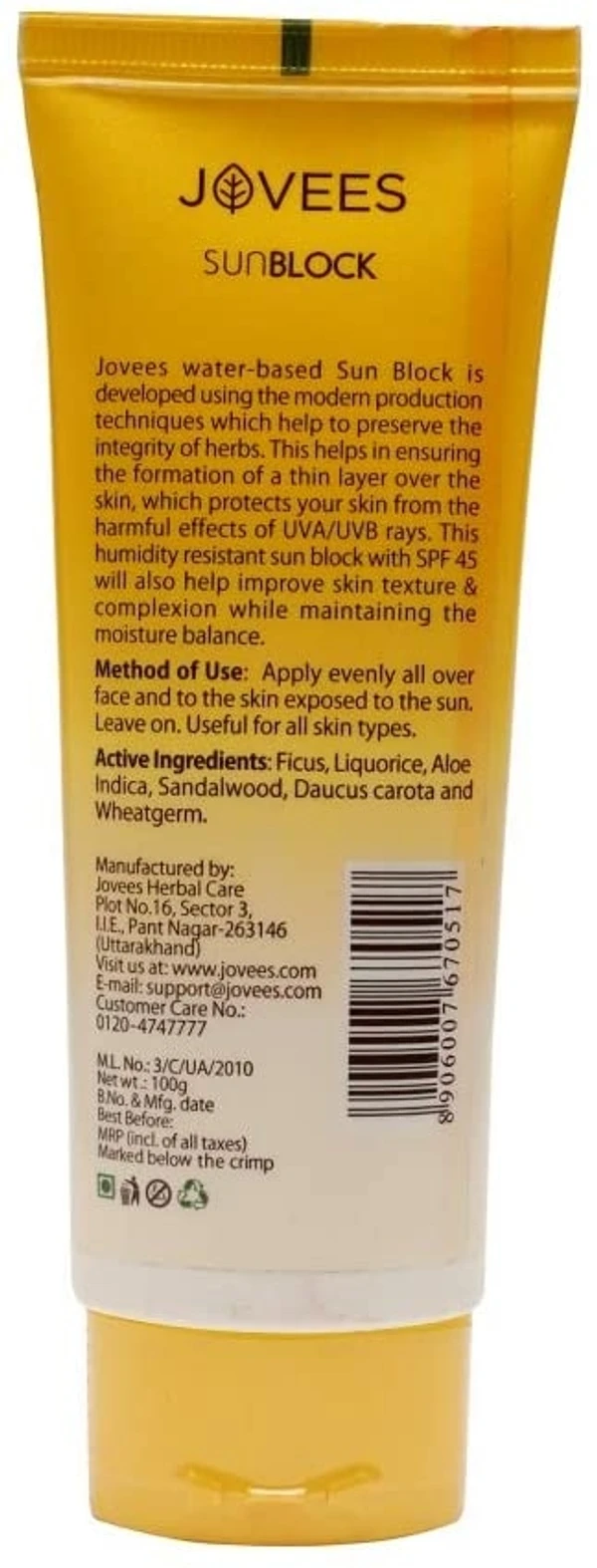 JOVEES Sunscreen SPF 45 - 100 Grams Cream