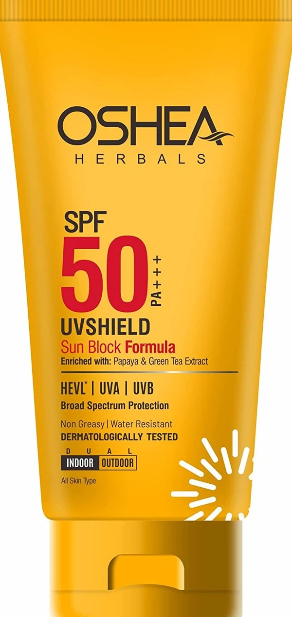 Oshea Herbals UVshield Sun Block Formula Cream | SPF 50 | Enriched with Papaya and Green Tea Extract (60 gm)